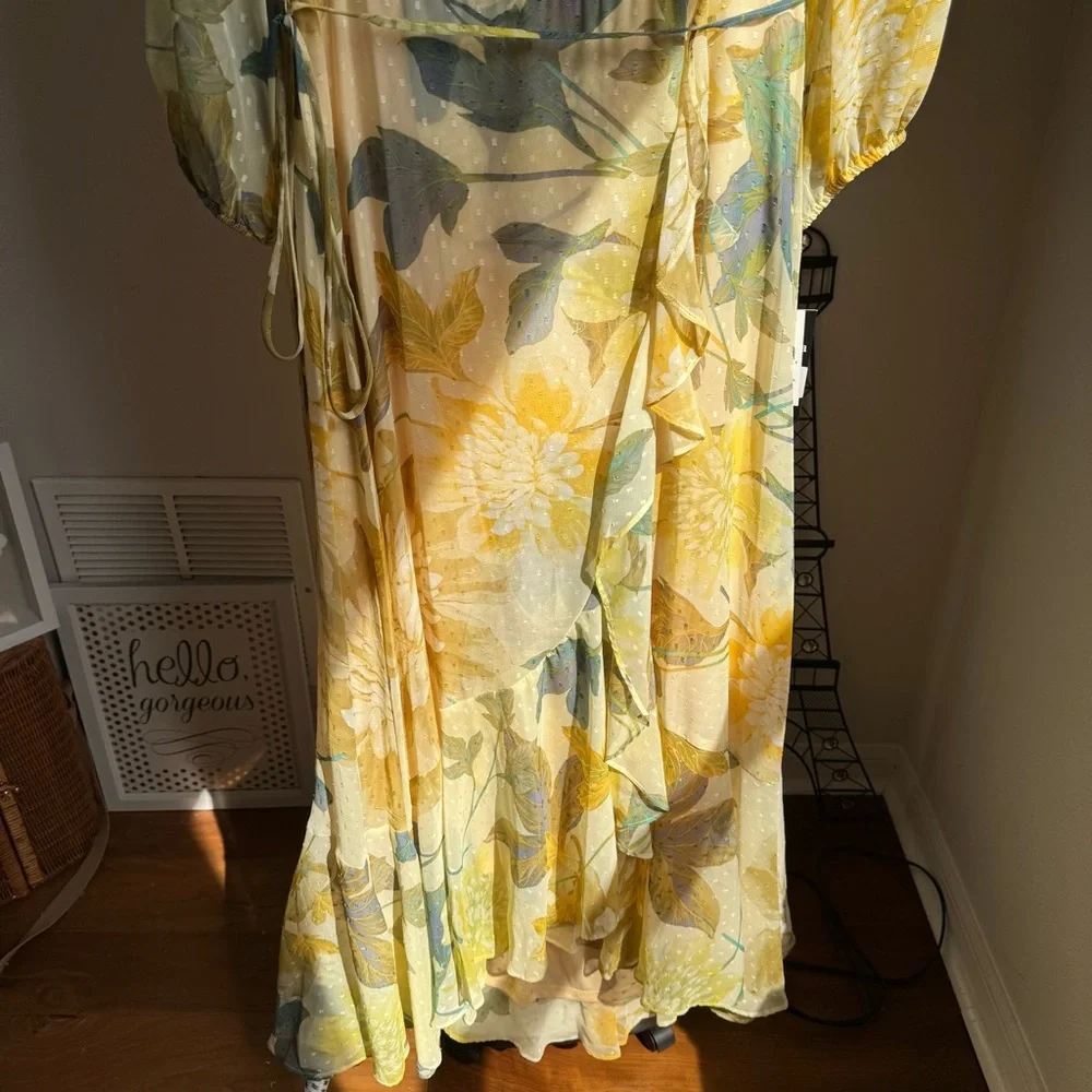 NWT Maison Tara Asymmetrical Hem Tiered Ruffle V-Neck Faux Wrap Midi Dress Sz 10 - Picture 5 of 10